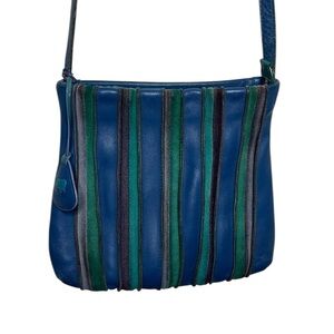 Mywalit Blue Leather Striped Crossbody Bag  BLEMISH